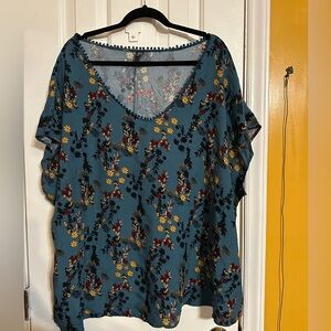 SHEIN Teal Floral Blouse